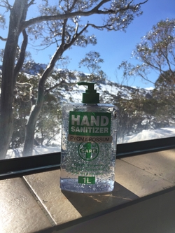 Photo of Hand Sanitiser at entrance to the lodge